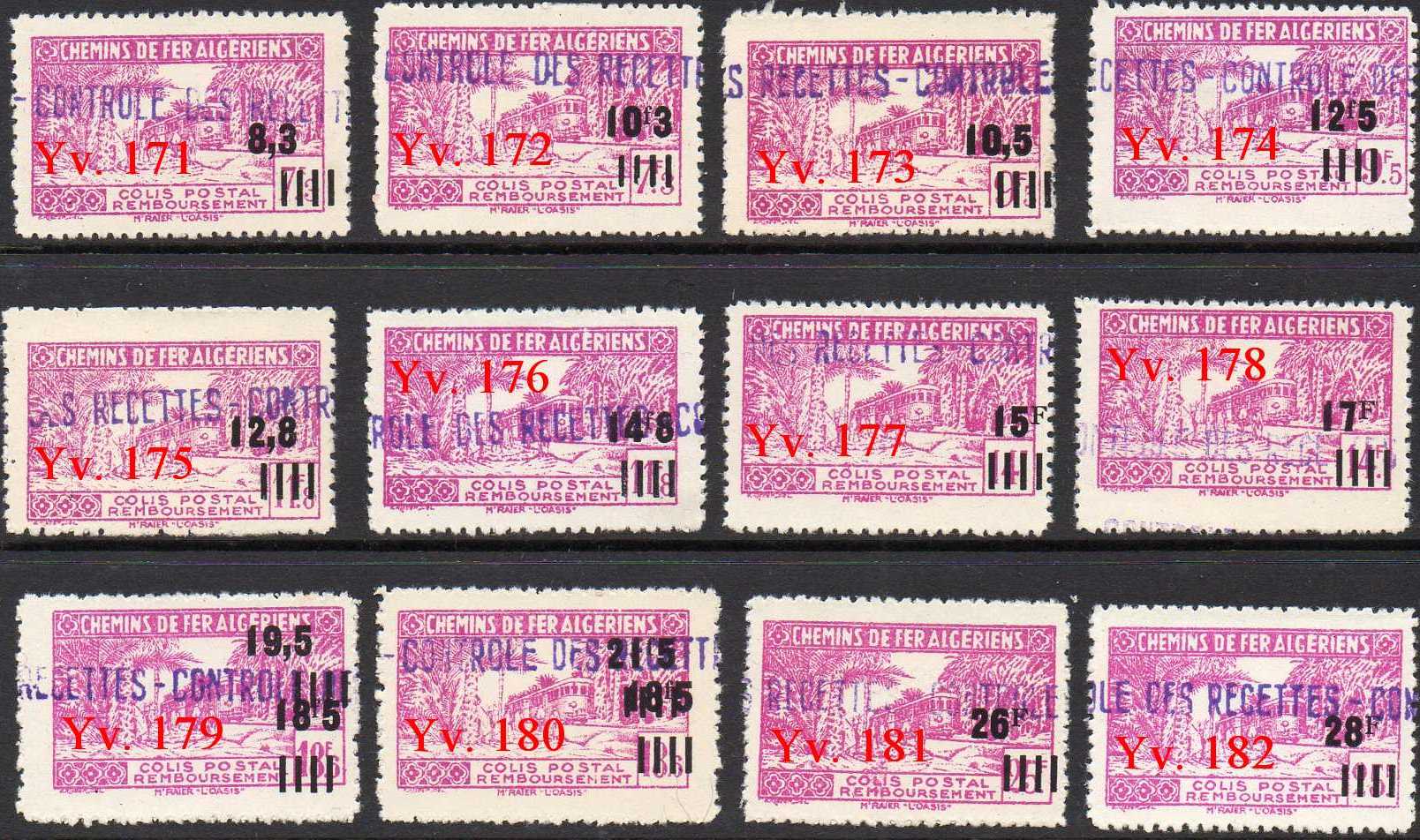 timbres-poste Algerie CP Colis Postal Algeria Railway Parcel Stamps